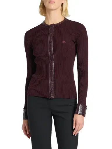 Courrèges Women's Faux-Leather-Trim Logo Cardigan | Thumbnail 3 Courrèges Women's Faux-Leather-Trim Logo Cardigan | Thumbnail 3
