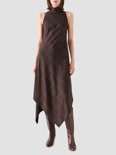 Akris punto Women's Blanket Check Wool-Blend Flannel Midi Dress - Espresso Caramel - Size 12 | Thumbnail 2 Akris punto Women's Blanket Check Wool-Blend Flannel Midi Dress - Espresso Caramel - Size 12 | Thumbnail 2