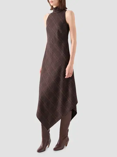 Akris punto Women's Blanket Check Wool-Blend Flannel Midi Dress - Espresso Caramel - Size 12 | Thumbnail 6 Akris punto Women's Blanket Check Wool-Blend Flannel Midi Dress - Espresso Caramel - Size 12 | Thumbnail 6