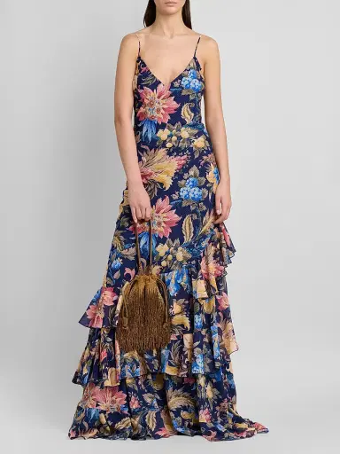 Etro Women's Botanical-Print Tiered Ruffled Gown - Printed Blue Base | Thumbnail 2 Etro Women's Botanical-Print Tiered Ruffled Gown - Printed Blue Base | Thumbnail 2