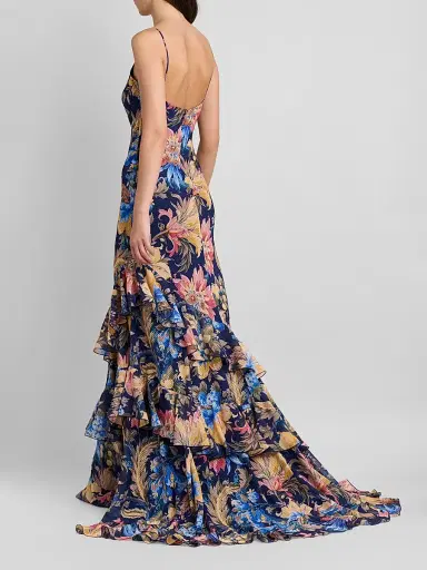 Etro Women's Botanical-Print Tiered Ruffled Gown - Printed Blue Base | Thumbnail 3 Etro Women's Botanical-Print Tiered Ruffled Gown - Printed Blue Base | Thumbnail 3
