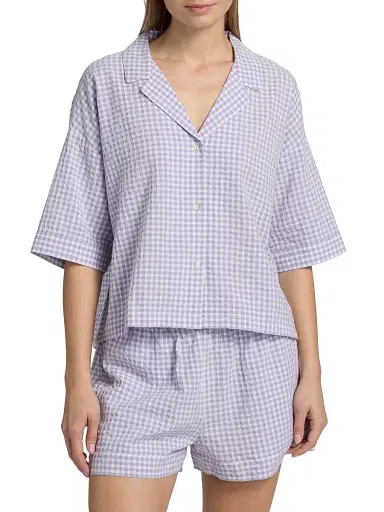 Papinelle Women's Seersucker Gingham Boxer Pajamas - Soft Lavender | Thumbnail 3 Papinelle Women's Seersucker Gingham Boxer Pajamas - Soft Lavender | Thumbnail 3