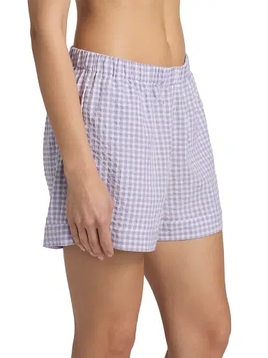 Papinelle Women's Seersucker Gingham Boxer Pajamas - Soft Lavender | Thumbnail 4 Papinelle Women's Seersucker Gingham Boxer Pajamas - Soft Lavender | Thumbnail 4