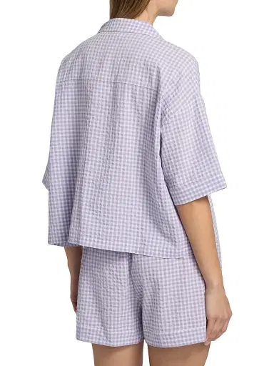 Papinelle Women's Seersucker Gingham Boxer Pajamas - Soft Lavender | Thumbnail 5 Papinelle Women's Seersucker Gingham Boxer Pajamas - Soft Lavender | Thumbnail 5