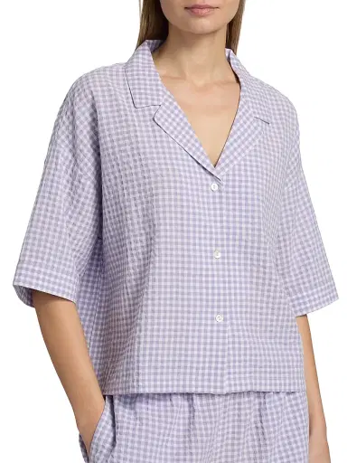 Papinelle Women's Seersucker Gingham Boxer Pajamas - Soft Lavender | Thumbnail 6 Papinelle Women's Seersucker Gingham Boxer Pajamas - Soft Lavender | Thumbnail 6