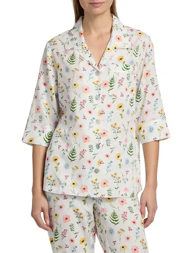 Papinelle Women's Elodie Wildflower Cotton Crop Pajamas - White | Thumbnail 3 Papinelle Women's Elodie Wildflower Cotton Crop Pajamas - White | Thumbnail 3