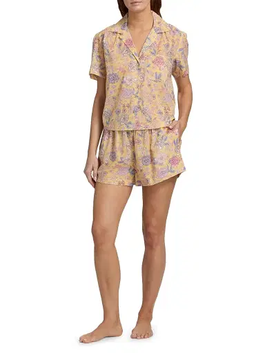 Papinelle Women's Karolina Floral Short Pajamas - Golden Haze | Thumbnail 2 Papinelle Women's Karolina Floral Short Pajamas - Golden Haze | Thumbnail 2