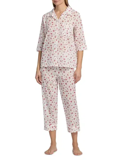 Papinelle Women's Swiss Dot Floral Cotton Crop Pajamas - Posy Floral | Thumbnail 2 Papinelle Women's Swiss Dot Floral Cotton Crop Pajamas - Posy Floral | Thumbnail 2