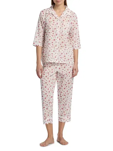 Papinelle Women's Swiss Dot Floral Cotton Crop Pajamas - Posy Floral | Thumbnail 3 Papinelle Women's Swiss Dot Floral Cotton Crop Pajamas - Posy Floral | Thumbnail 3