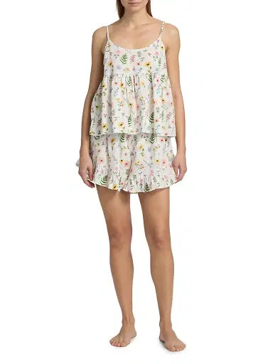 Papinelle Women's Elodie Wildfloral Cotton Cami & Boxer Pajamas - White | Thumbnail 2 Papinelle Women's Elodie Wildfloral Cotton Cami & Boxer Pajamas - White | Thumbnail 2