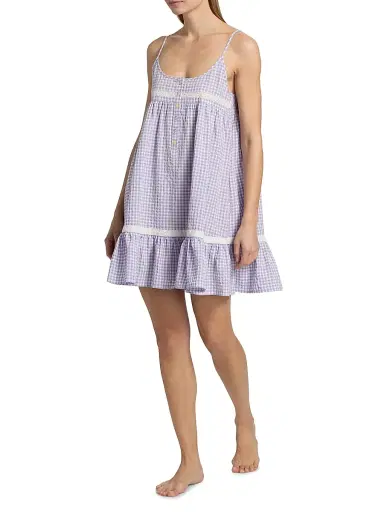 Papinelle Women's Seersucker Gingham Strappy Nightie - Soft Lavender | Thumbnail 2 Papinelle Women's Seersucker Gingham Strappy Nightie - Soft Lavender | Thumbnail 2