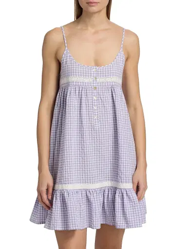 Papinelle Women's Seersucker Gingham Strappy Nightie - Soft Lavender | Thumbnail 3 Papinelle Women's Seersucker Gingham Strappy Nightie - Soft Lavender | Thumbnail 3