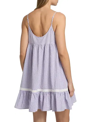 Papinelle Women's Seersucker Gingham Strappy Nightie - Soft Lavender | Thumbnail 4 Papinelle Women's Seersucker Gingham Strappy Nightie - Soft Lavender | Thumbnail 4