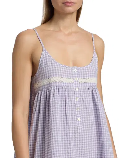 Papinelle Women's Seersucker Gingham Strappy Nightie - Soft Lavender | Thumbnail 5 Papinelle Women's Seersucker Gingham Strappy Nightie - Soft Lavender | Thumbnail 5