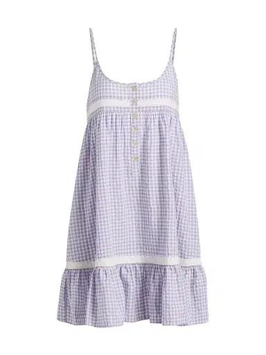 Papinelle Women's Seersucker Gingham Strappy Nightie - Soft Lavender | Thumbnail 1 Papinelle Women's Seersucker Gingham Strappy Nightie - Soft Lavender | Thumbnail 1