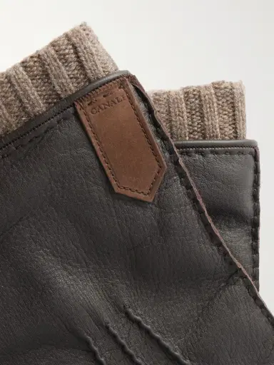 Canali Ribbed Cashmere-Trimmed Leather Gloves - Men | Thumbnail 2 Canali Ribbed Cashmere-Trimmed Leather Gloves - Men | Thumbnail 2