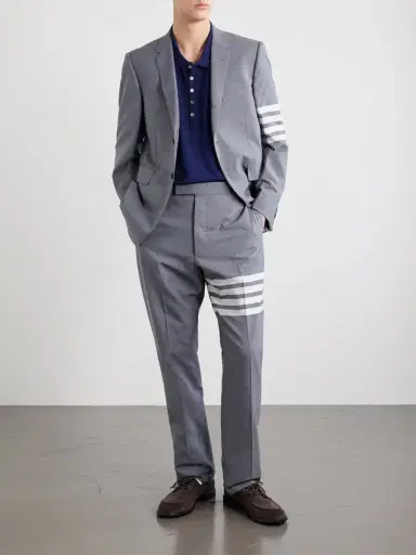 Thom Browne Striped Logo-Appliqué Cotton-Jersey Polo Shirt - Men | Thumbnail 2 Thom Browne Striped Logo-Appliqué Cotton-Jersey Polo Shirt - Men | Thumbnail 2