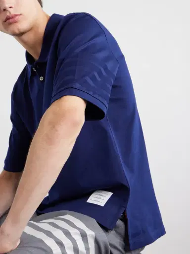 Thom Browne Striped Logo-Appliqué Cotton-Jersey Polo Shirt - Men | Thumbnail 5 Thom Browne Striped Logo-Appliqué Cotton-Jersey Polo Shirt - Men | Thumbnail 5