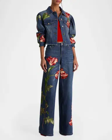 ALICE + OLIVIA Elijah Floral Embroidered Denim Jacket | Thumbnail 2 ALICE + OLIVIA Elijah Floral Embroidered Denim Jacket | Thumbnail 2