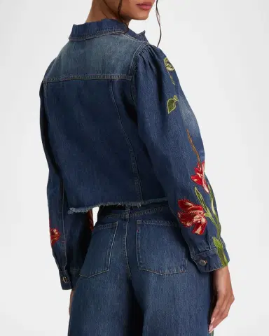ALICE + OLIVIA Elijah Floral Embroidered Denim Jacket | Thumbnail 3 ALICE + OLIVIA Elijah Floral Embroidered Denim Jacket | Thumbnail 3