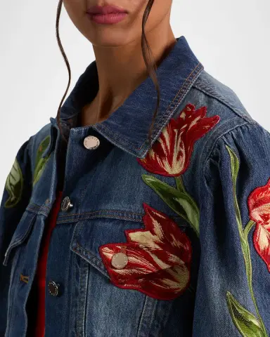 ALICE + OLIVIA Elijah Floral Embroidered Denim Jacket | Thumbnail 5 ALICE + OLIVIA Elijah Floral Embroidered Denim Jacket | Thumbnail 5