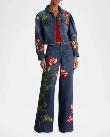 ALICE + OLIVIA Amazing Low-Rise Embroidered Jeans | Thumbnail 2 ALICE + OLIVIA Amazing Low-Rise Embroidered Jeans | Thumbnail 2