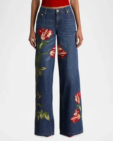 ALICE + OLIVIA Amazing Low-Rise Embroidered Jeans | Thumbnail 4 ALICE + OLIVIA Amazing Low-Rise Embroidered Jeans | Thumbnail 4