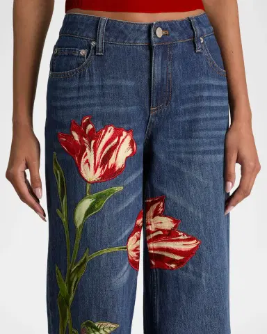 ALICE + OLIVIA Amazing Low-Rise Embroidered Jeans | Thumbnail 5 ALICE + OLIVIA Amazing Low-Rise Embroidered Jeans | Thumbnail 5