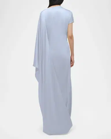 Simkhai Ora Satin Asymmetric Drape Sleeve Gown | Thumbnail 3 Simkhai Ora Satin Asymmetric Drape Sleeve Gown | Thumbnail 3