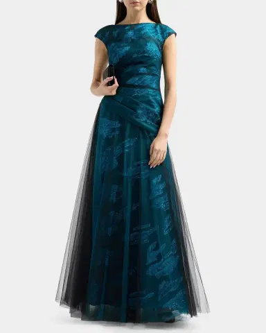Rene Ruiz Collection Illusion Tulle & Fil Coupe Draped Gown | Thumbnail 2 Rene Ruiz Collection Illusion Tulle & Fil Coupe Draped Gown | Thumbnail 2