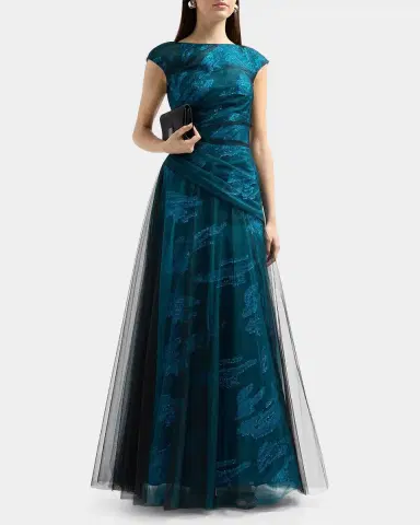 Rene Ruiz Collection Illusion Tulle & Fil Coupe Draped Gown | Thumbnail 4 Rene Ruiz Collection Illusion Tulle & Fil Coupe Draped Gown | Thumbnail 4