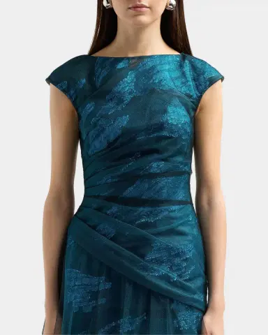 Rene Ruiz Collection Illusion Tulle & Fil Coupe Draped Gown | Thumbnail 5 Rene Ruiz Collection Illusion Tulle & Fil Coupe Draped Gown | Thumbnail 5