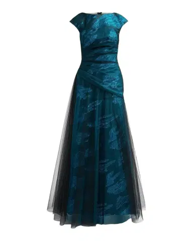 Rene Ruiz Collection Illusion Tulle & Fil Coupe Draped Gown | Thumbnail 1 Rene Ruiz Collection Illusion Tulle & Fil Coupe Draped Gown | Thumbnail 1