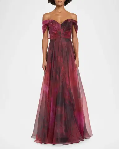 Rene Ruiz Collection Wrap-Sleeve Off-the-Shoulder Organza Gown | Thumbnail 2 Rene Ruiz Collection Wrap-Sleeve Off-the-Shoulder Organza Gown | Thumbnail 2
