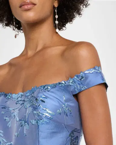 Rene Ruiz Collection Off-the-Shoulder Brocade Fit & Flare Gown | Thumbnail 5 Rene Ruiz Collection Off-the-Shoulder Brocade Fit & Flare Gown | Thumbnail 5