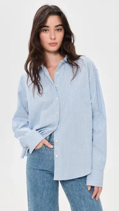 Good American The Poplin Easy Shirt Summer Sky Stripe | Thumbnail 2 Good American The Poplin Easy Shirt Summer Sky Stripe | Thumbnail 2