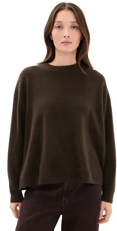 Staud Serrano Cashmere Relaxed Crew Dark Chocolate L | Thumbnail 1 Staud Serrano Cashmere Relaxed Crew Dark Chocolate L | Thumbnail 1
