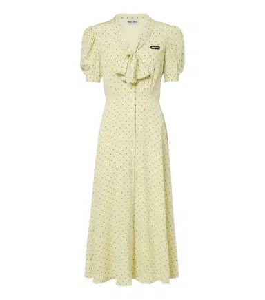 Miu Miu Polka-dot tie-neck silk midi dress | Thumbnail 1 Miu Miu Polka-dot tie-neck silk midi dress | Thumbnail 1
