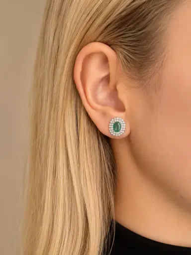 Wish Fine Jewelry 2.00ct Emerald Diamond 18K Gold Halo Earrings | Thumbnail 2 Wish Fine Jewelry 2.00ct Emerald Diamond 18K Gold Halo Earrings | Thumbnail 2