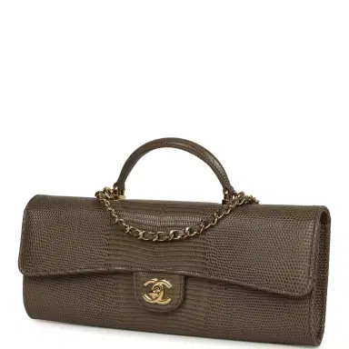 Chanel Chanel Long Top Handle Clutch with Chain Dark Khaki Lizard Embossed Calfskin Gold Hardware | Thumbnail 3 Chanel Chanel Long Top Handle Clutch with Chain Dark Khaki Lizard Embossed Calfskin Gold Hardware | Thumbnail 3