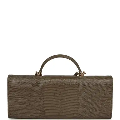 Chanel Chanel Long Top Handle Clutch with Chain Dark Khaki Lizard Embossed Calfskin Gold Hardware | Thumbnail 4 Chanel Chanel Long Top Handle Clutch with Chain Dark Khaki Lizard Embossed Calfskin Gold Hardware | Thumbnail 4