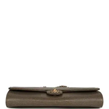 Chanel Chanel Long Top Handle Clutch with Chain Dark Khaki Lizard Embossed Calfskin Gold Hardware | Thumbnail 6 Chanel Chanel Long Top Handle Clutch with Chain Dark Khaki Lizard Embossed Calfskin Gold Hardware | Thumbnail 6