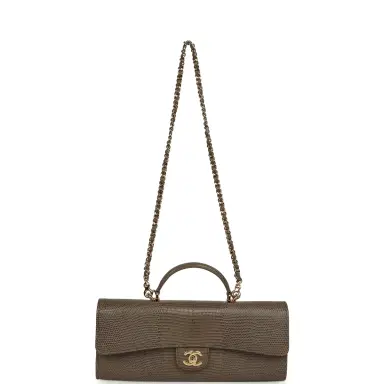 Chanel Chanel Long Top Handle Clutch with Chain Dark Khaki Lizard Embossed Calfskin Gold Hardware | Thumbnail 7 Chanel Chanel Long Top Handle Clutch with Chain Dark Khaki Lizard Embossed Calfskin Gold Hardware | Thumbnail 7