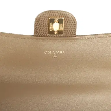 Chanel Chanel Long Top Handle Clutch with Chain Dark Khaki Lizard Embossed Calfskin Gold Hardware | Thumbnail 9 Chanel Chanel Long Top Handle Clutch with Chain Dark Khaki Lizard Embossed Calfskin Gold Hardware | Thumbnail 9