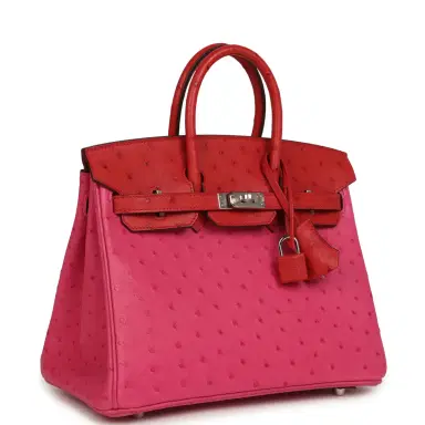 HERMÈS Hermes Birkin 25 Rose Tyrien, Rouge Vif Ostrich Touch Palladium Hardware | Thumbnail 2 HERMÈS Hermes Birkin 25 Rose Tyrien, Rouge Vif Ostrich Touch Palladium Hardware | Thumbnail 2