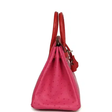 HERMÈS Hermes Birkin 25 Rose Tyrien, Rouge Vif Ostrich Touch Palladium Hardware | Thumbnail 3 HERMÈS Hermes Birkin 25 Rose Tyrien, Rouge Vif Ostrich Touch Palladium Hardware | Thumbnail 3