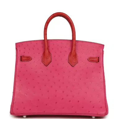 HERMÈS Hermes Birkin 25 Rose Tyrien, Rouge Vif Ostrich Touch Palladium Hardware | Thumbnail 4 HERMÈS Hermes Birkin 25 Rose Tyrien, Rouge Vif Ostrich Touch Palladium Hardware | Thumbnail 4