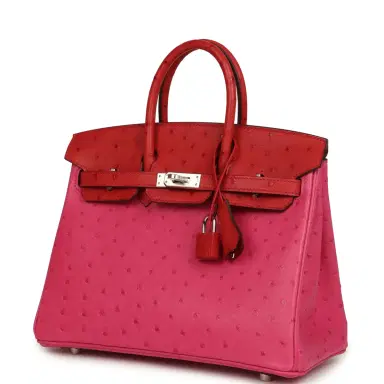 HERMÈS Hermes Birkin 25 Rose Tyrien, Rouge Vif Ostrich Touch Palladium Hardware | Thumbnail 5 HERMÈS Hermes Birkin 25 Rose Tyrien, Rouge Vif Ostrich Touch Palladium Hardware | Thumbnail 5