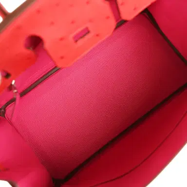 HERMÈS Hermes Birkin 25 Rose Tyrien, Rouge Vif Ostrich Touch Palladium Hardware | Thumbnail 8 HERMÈS Hermes Birkin 25 Rose Tyrien, Rouge Vif Ostrich Touch Palladium Hardware | Thumbnail 8
