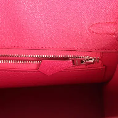 HERMÈS Hermes Birkin 25 Rose Tyrien, Rouge Vif Ostrich Touch Palladium Hardware | Thumbnail 9 HERMÈS Hermes Birkin 25 Rose Tyrien, Rouge Vif Ostrich Touch Palladium Hardware | Thumbnail 9